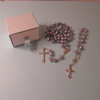 Rosary and Bracelet Set with Light Blue/Silver Bead