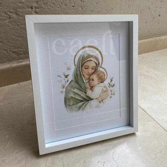 Theotokos Wall Art (Green) | Virgin Mary and Baby Jesus | Marian Devotion | A4 Gilded Wall Art