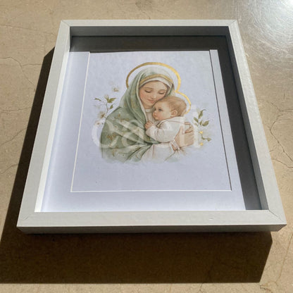 Theotokos Wall Art (Green) | Virgin Mary and Baby Jesus | Marian Devotion | A4 Gilded Wall Art