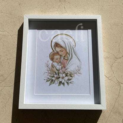 Theotokos Wall Art (Pink) | Virgin Mary and Baby Jesus | Marian Devotion | A4 Gilded Wall Art