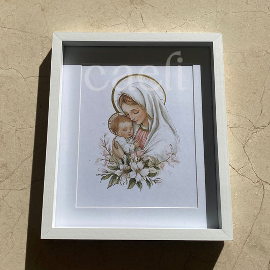 Theotokos Wall Art (Pink) | Virgin Mary and Baby Jesus | Marian Devotion | A4 Gilded Wall Art