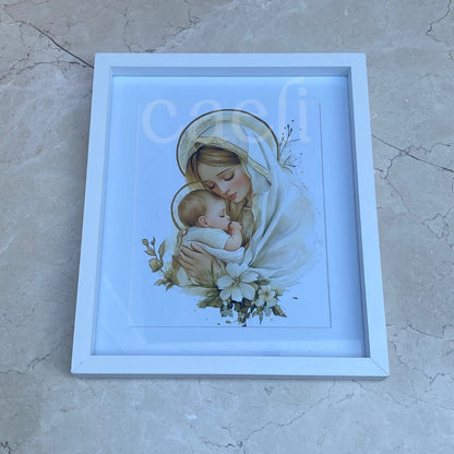 Theotokos Wall Art (White and Gold) | Virgin Mary and Baby Jesus | Marian Devotion | A4 Gilded Wall Art