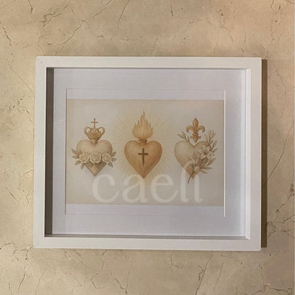 Holy Hearts Wall Art | Sacred Heart of Jesus | Immaculate Heart of Mary | Chaste Heart of St Joseph | A4 Wall Art