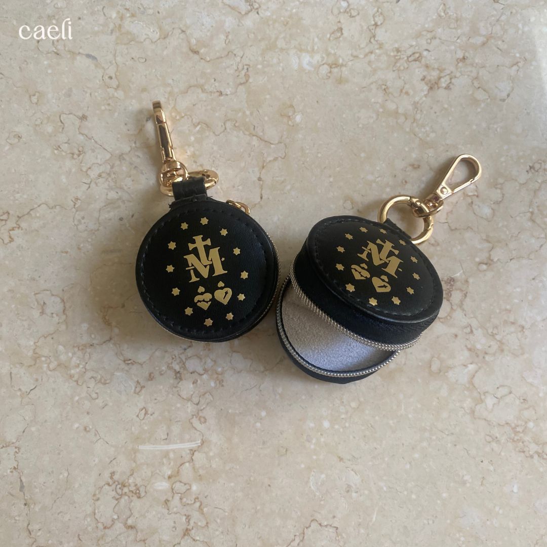 Mini Rosary Case Keyring | Faux Leather Miraculous Medal Rosary Case