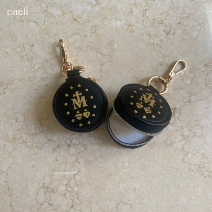 Mini Rosary Case Keyring | Faux Leather Miraculous Medal Rosary Case