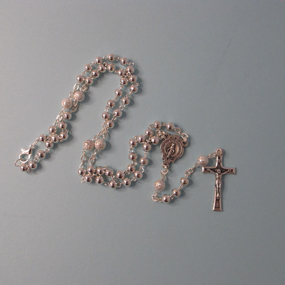 Rosary Necklace – Silver Beads with Immaculate Conception Medal and Crucifix