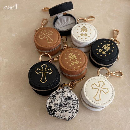 Mini Rosary Case Keyring | Faux Leather Miraculous Medal Rosary Case