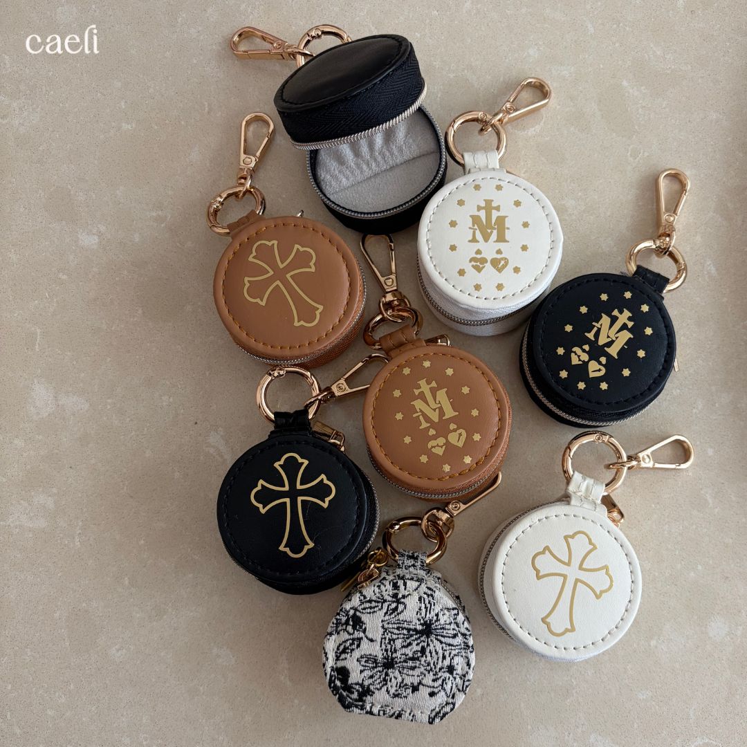 Mini Rosary Case Keyring | Faux Leather Miraculous Medal Rosary Case