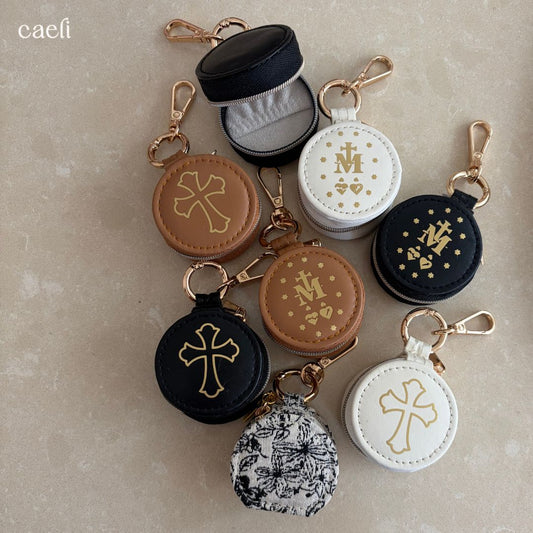 Mini Rosary Case Keyring | Faux Leather Miraculous Medal Rosary Case