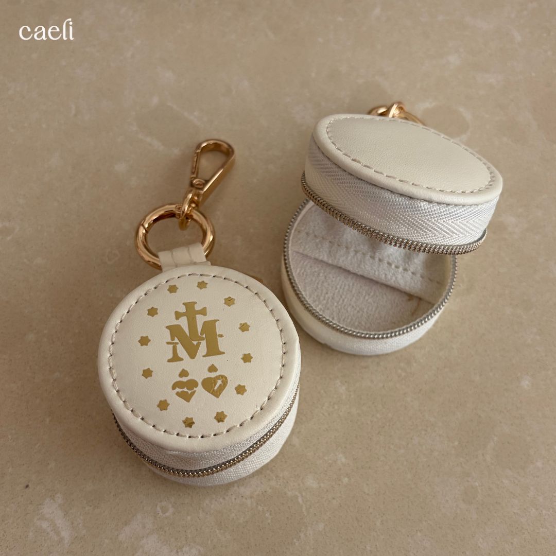 Mini Rosary Case Keyring | Faux Leather Miraculous Medal Rosary Case