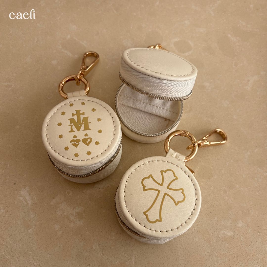 Mini Rosary Case Keyring | Faux Leather Miraculous Medal Rosary Case
