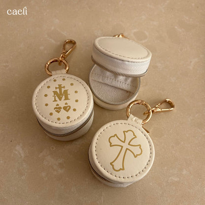 Mini Rosary Case Keyring | Faux Leather Miraculous Medal Rosary Case