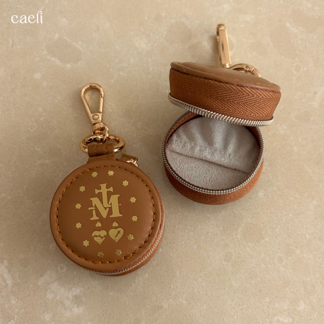 Mini Rosary Case Keyring | Faux Leather Miraculous Medal Rosary Case