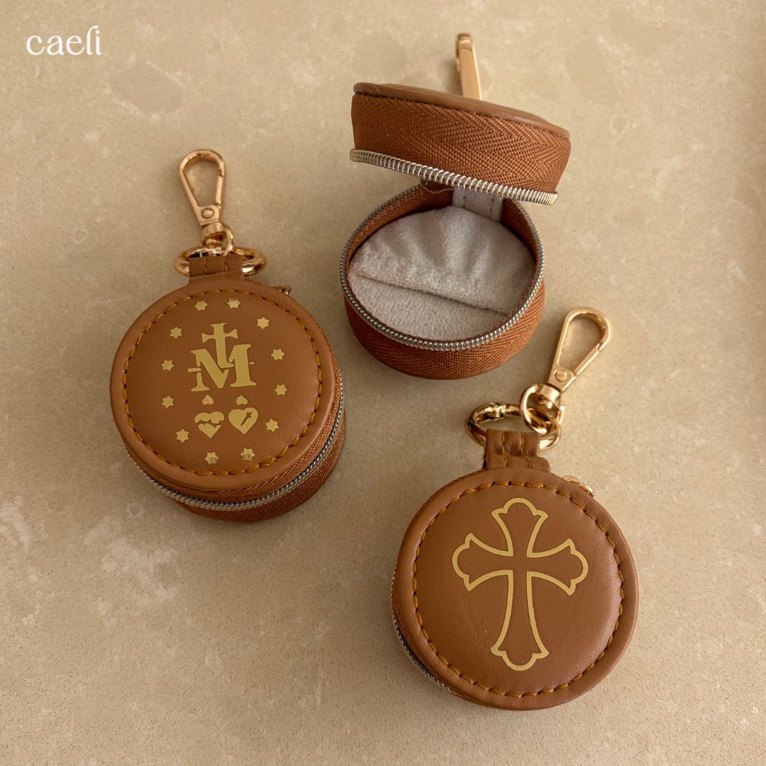 Mini Rosary Case Keyring | Faux Leather Miraculous Medal Rosary Case