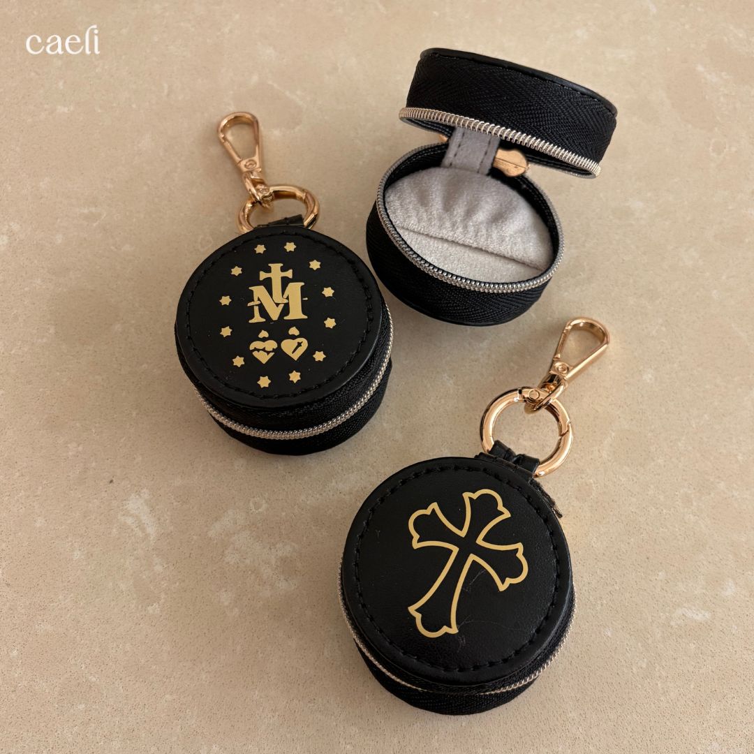 Mini Rosary Case Keyring | Faux Leather Miraculous Medal Rosary Case