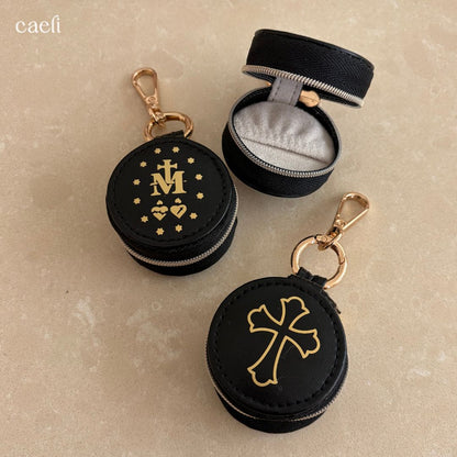 Mini Rosary Case Keyring | Faux Leather Miraculous Medal Rosary Case