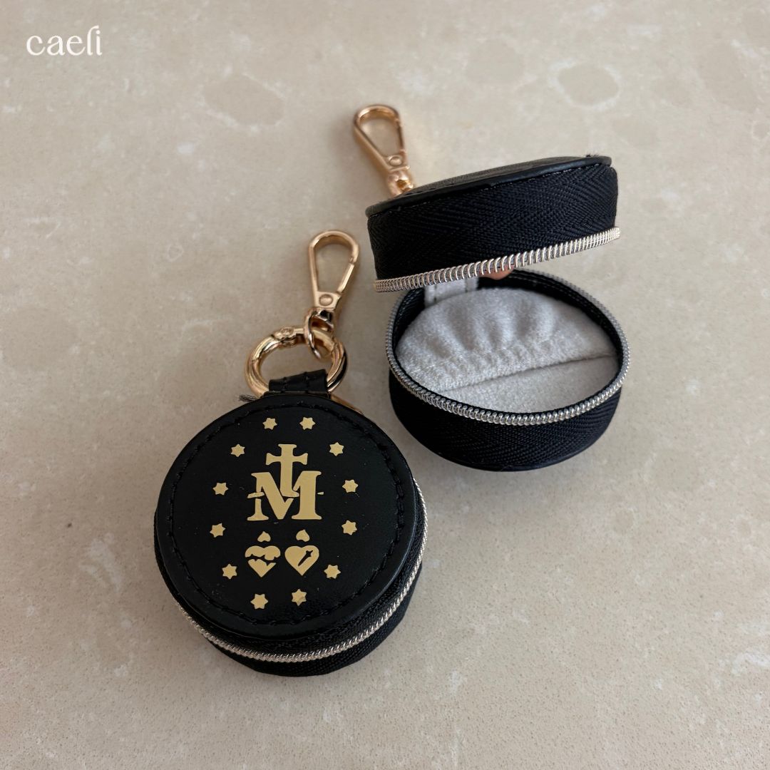 Mini Rosary Case Keyring | Faux Leather Miraculous Medal Rosary Case