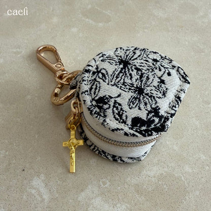 Mini Rosary Case Keyring | Faux Leather Miraculous Medal Rosary Case