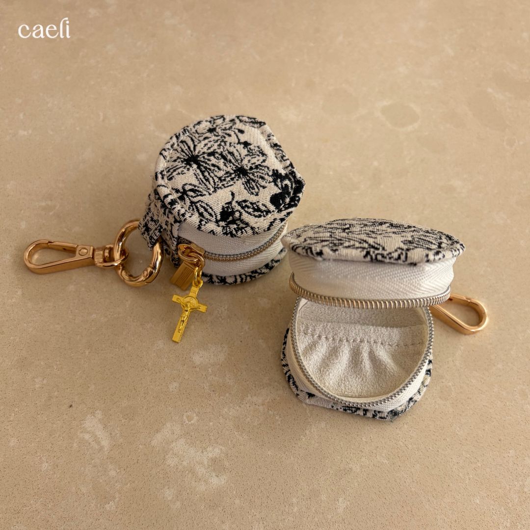 Mini Rosary Case Keyring | Faux Leather Miraculous Medal Rosary Case