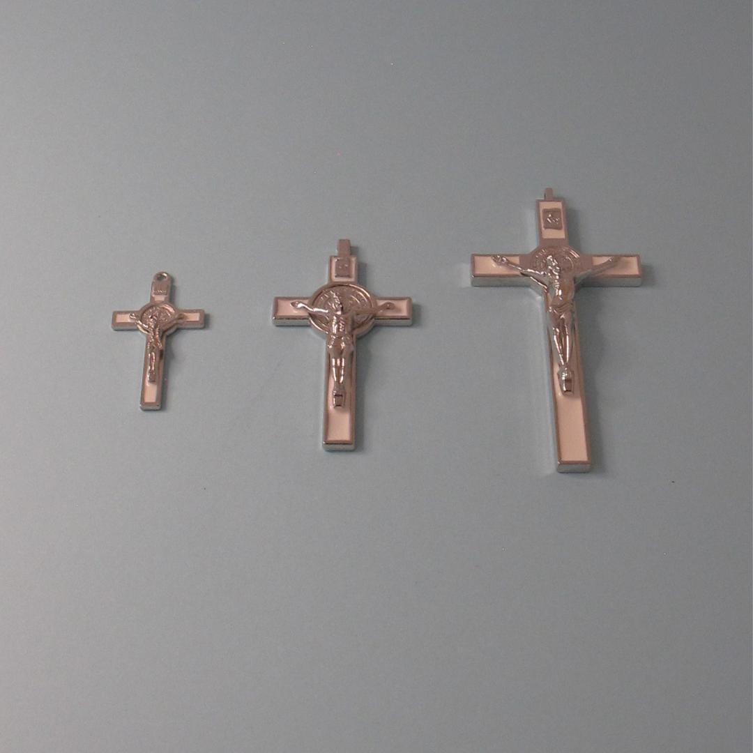 Cross of St Benedict - Silver and White Crucifix with Silver Body