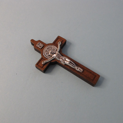 Cross of St Benedict - Wooden Crucifix with Silver Body