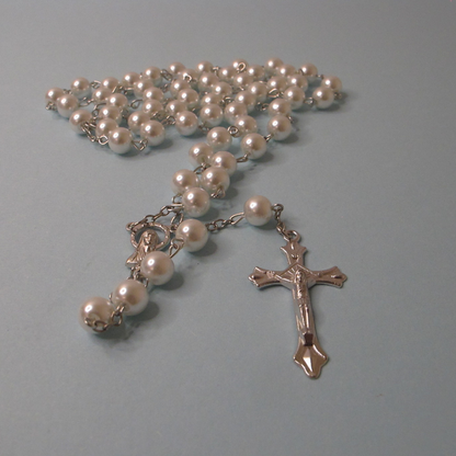 Pearl-Coloured Rosary and Bracelet Set