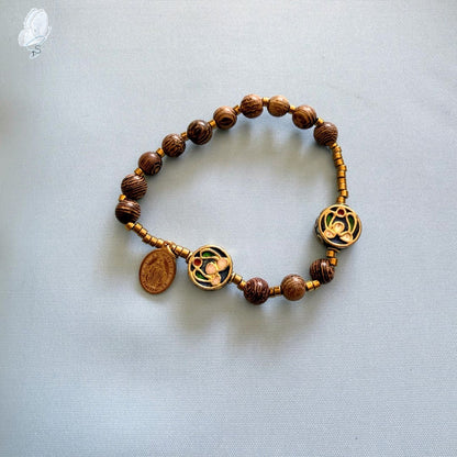 Stretch Rosary Bracelet | Round Timber Beads | Children