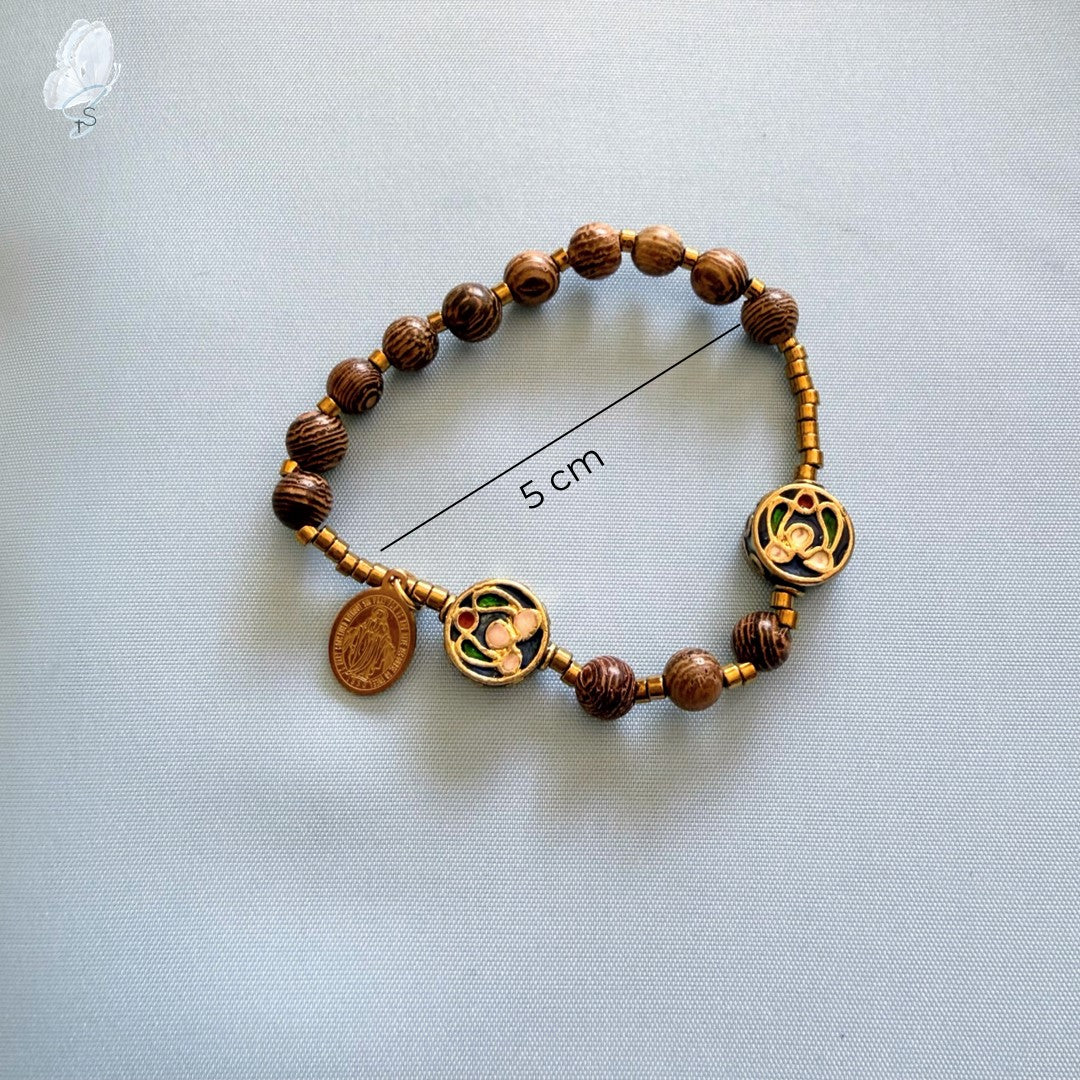 Stretch Rosary Bracelet | Round Timber Beads | Children