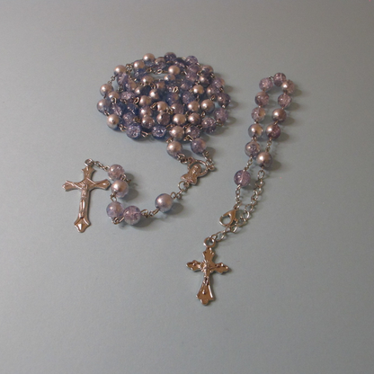 Rosary and Bracelet Set with Light Blue/Silver Bead