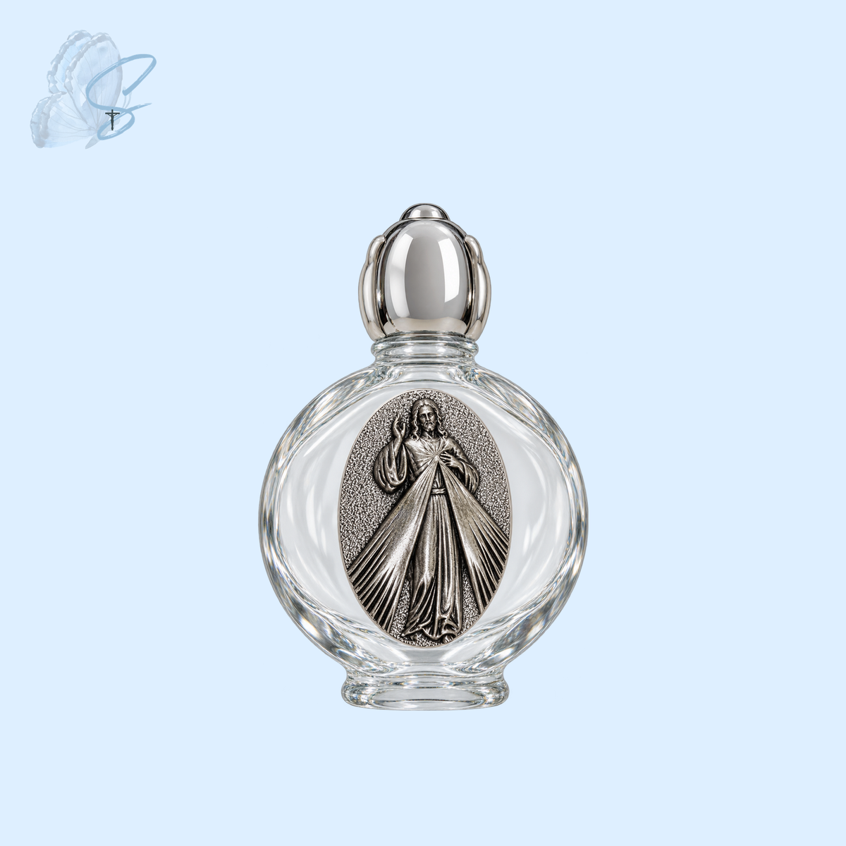 Glass Holy Water Bottle with Silver Lid – Elegant Keepsake