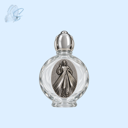 Glass Holy Water Bottle with Silver Lid – Elegant Keepsake