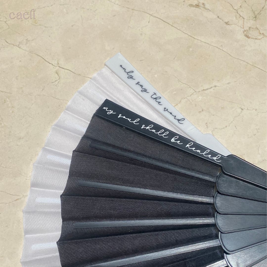 Hand-Held Fans for Mass | Black or White | 'Only Say the Word and My Soul Shall Be Healed'
