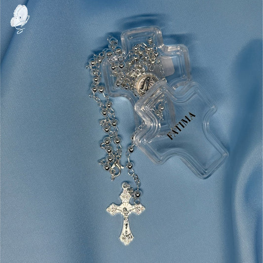 Portugal Drop: Silver Rosary Necklace with Holy Spirit and Fatima Centrepiece