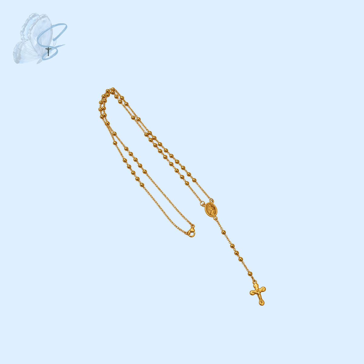 Gold-Coloured Rosary Necklace