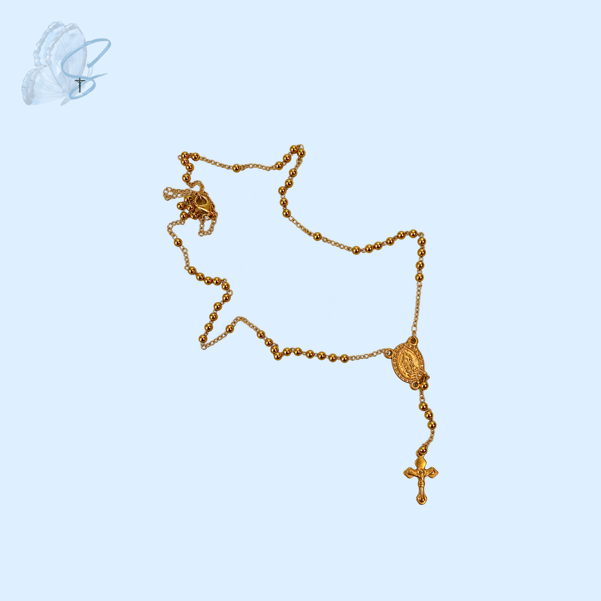 Gold-Coloured Rosary Necklace