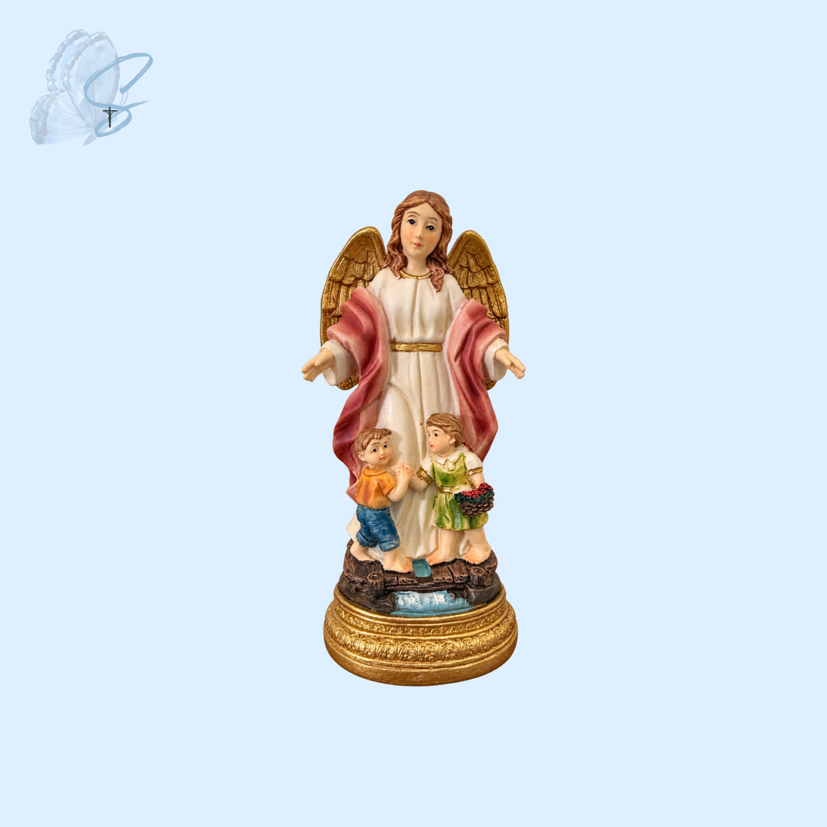Guardian Angel with Children Statue