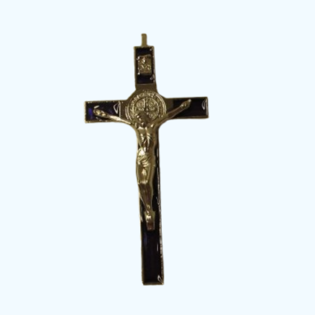 Cross of St Benedict - Silver and Purple Crucifix with Silver Body