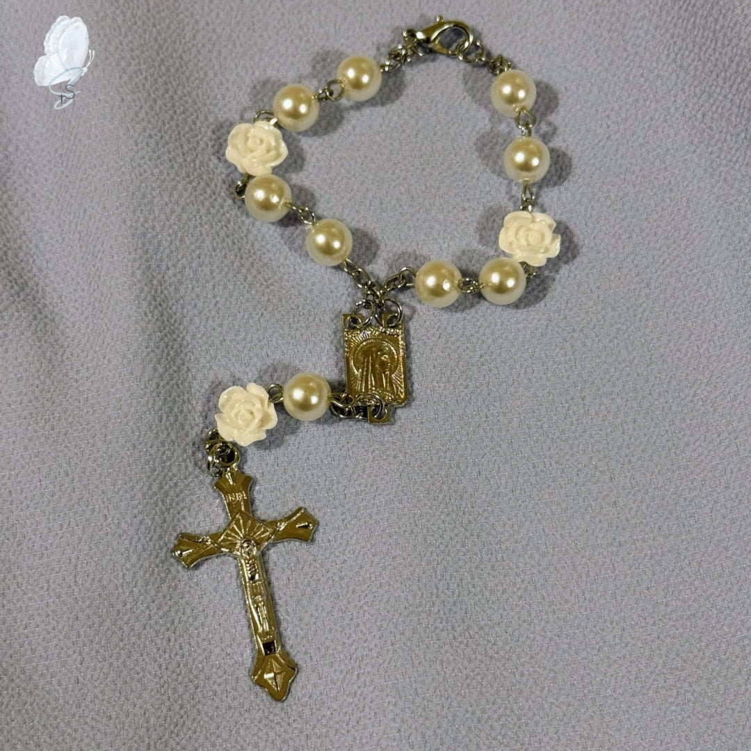 Car Rosary with Rose-shaped Beads