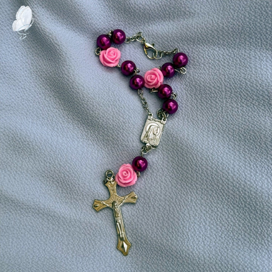 Car Rosary with Rose-shaped Beads