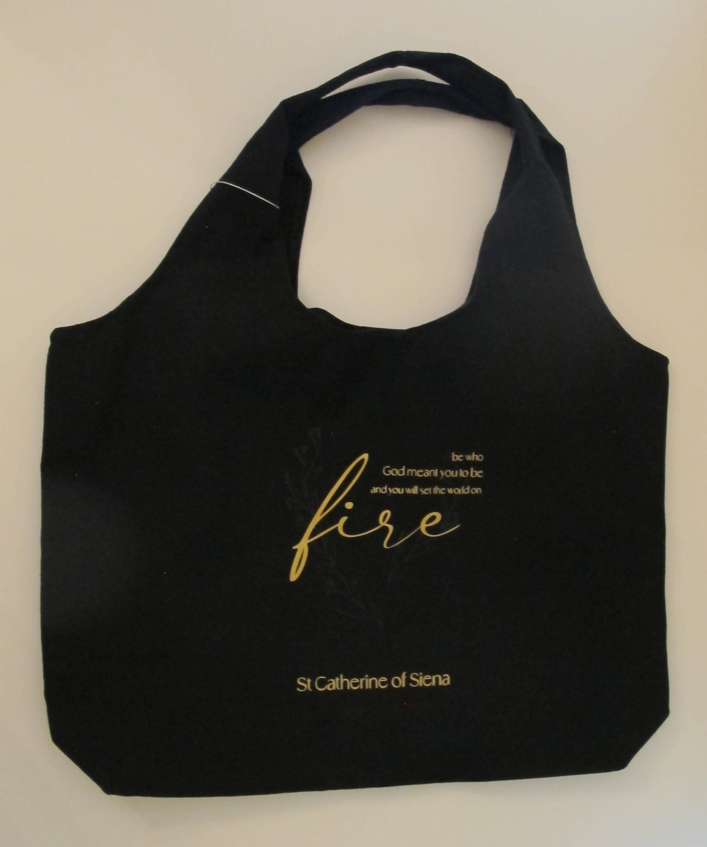 Black Christian Tote Bag with Saint Catherine of Siena Quote | Inspiring Faith Bag for Everyday Use