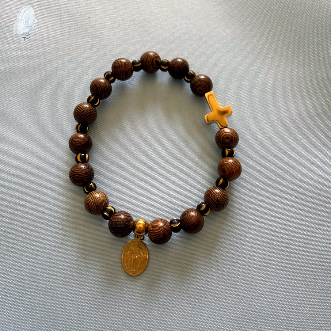 Stretch Rosary Bracelet | Round Timber Beads