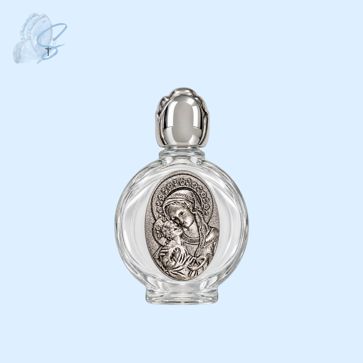 Glass Holy Water Bottle with Silver Lid – Elegant Keepsake