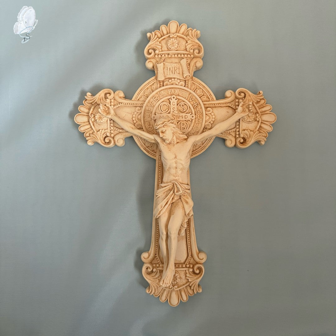 Ornate Wall Crucifix | Antique White Finish
