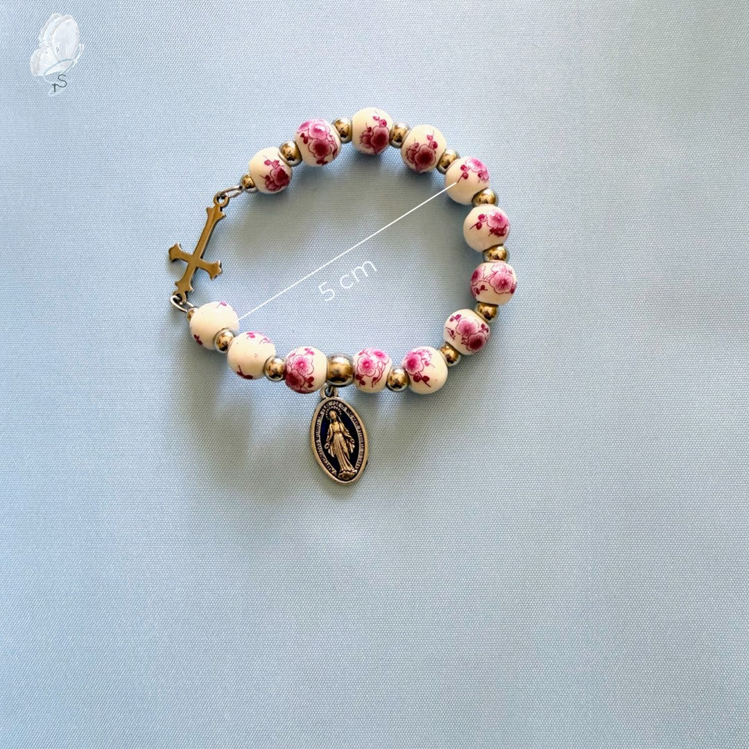 Stretch Rosary Bracelet | Floral Ceramic Beads