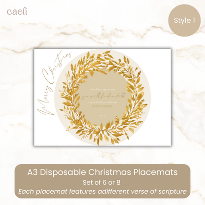 Christmas Scripture Placemats | Disposable A3 Paper Sets of 6 or 8 | Festive and Inspirational
