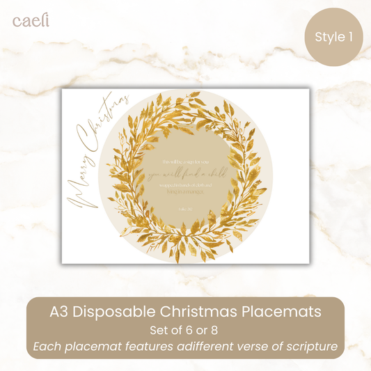 Christmas Scripture Placemats | Disposable A3 Paper Sets of 6 or 8 | Festive and Inspirational