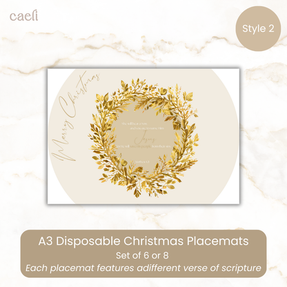Christmas Scripture Placemats | Disposable A3 Paper Sets of 6 or 8 | Festive and Inspirational
