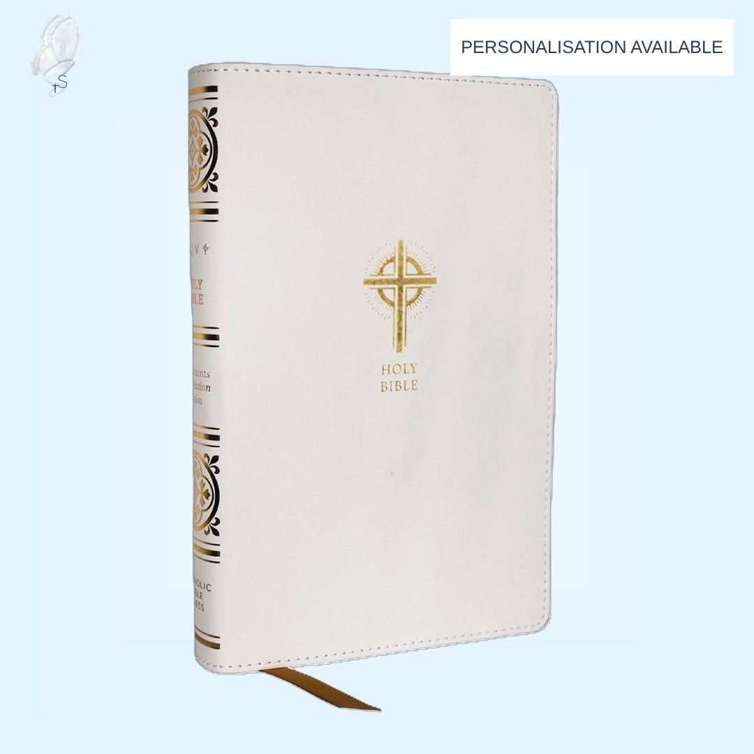 NRSVCE Catholic Bible | Sacraments of Initiation Edition | White Imitation Leather | Personalisation Available