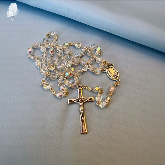 Portugal Drop: Fatima Rosary with Clear Beads and Shepherd Children