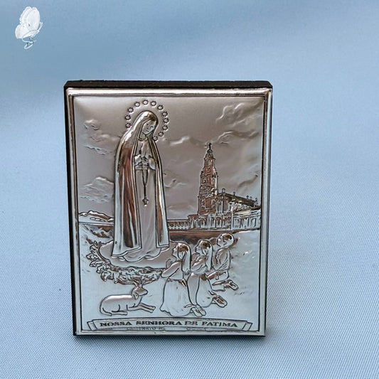 Portugal Drop: Our Lady of Fatima Sterling Silver-Coated Icon – Rectangle Design